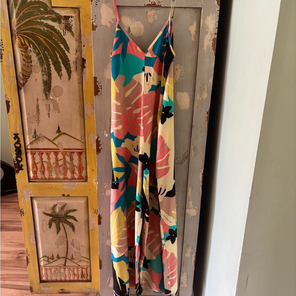 Women’s Wide Leg Jumpsuit in Multicolor Tropical Print